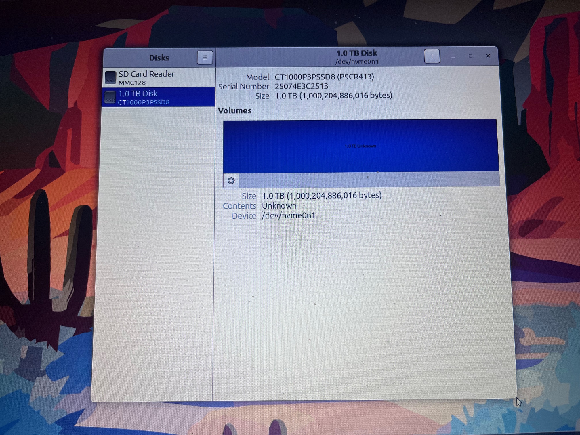 Disks view of uninitiazlied SSD